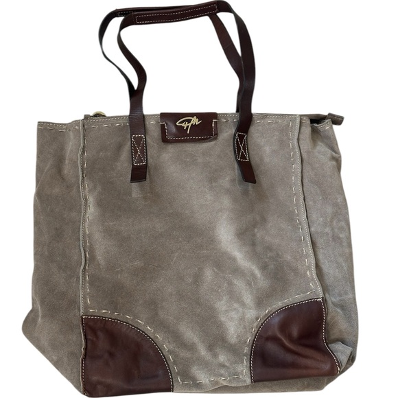PEDRO MIRALLES Suede Hobo Shoulder Bag Intricate Stitch Detailing Taupe-Gray - Picture 3 of 11